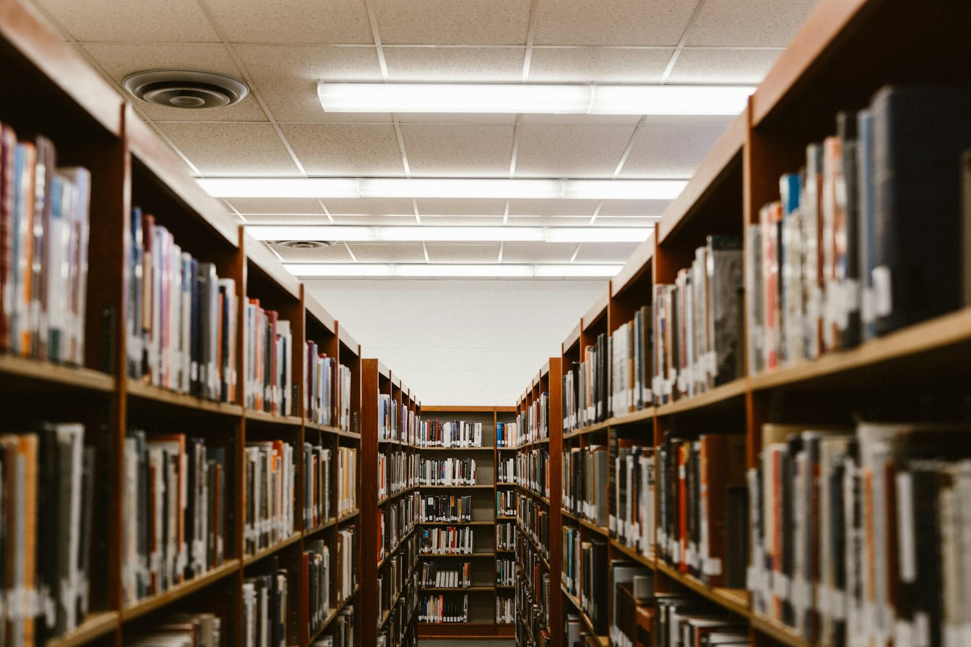 Students working with library and research resources